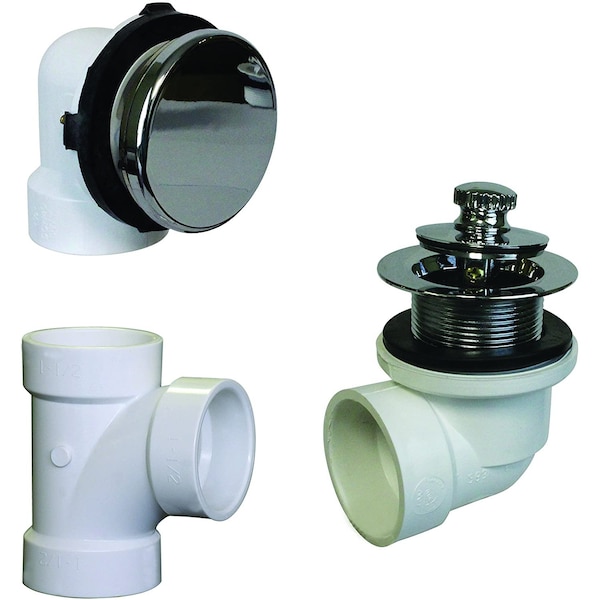 Westbrass Illusionary Overflow, Sch. 40 PVC Plumbers Pack W/ Lift and Turn Bath Drain in Polished Chrome D594PHRK-26 - main